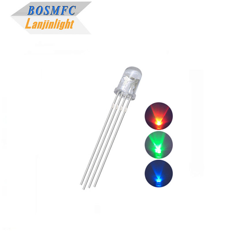 4 szpilki RGB LED 5mm przez otwór 0,06W, wspólna lentika wodnoczysta F5 Tri Color LED